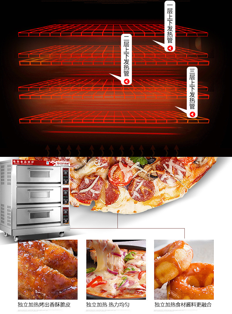 乐创大型面包烤炉 三层六盘电烤箱 蛋糕面包披萨烤箱商用烘烤