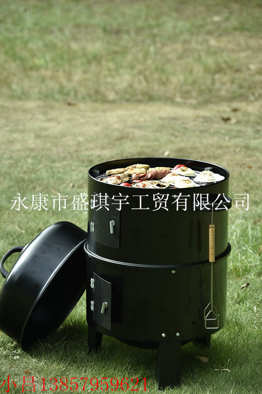 BBQ烟熏炉 三合一户外烧烤炉 烧烤架 商用家用烧烤箱 熏肉炉