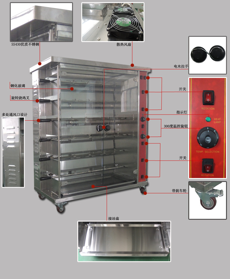 圣纳直销MEJ-3P商用三棍电热烧鸡炉 专用超市烧鹅烤鸭炉 烟熏烤箱