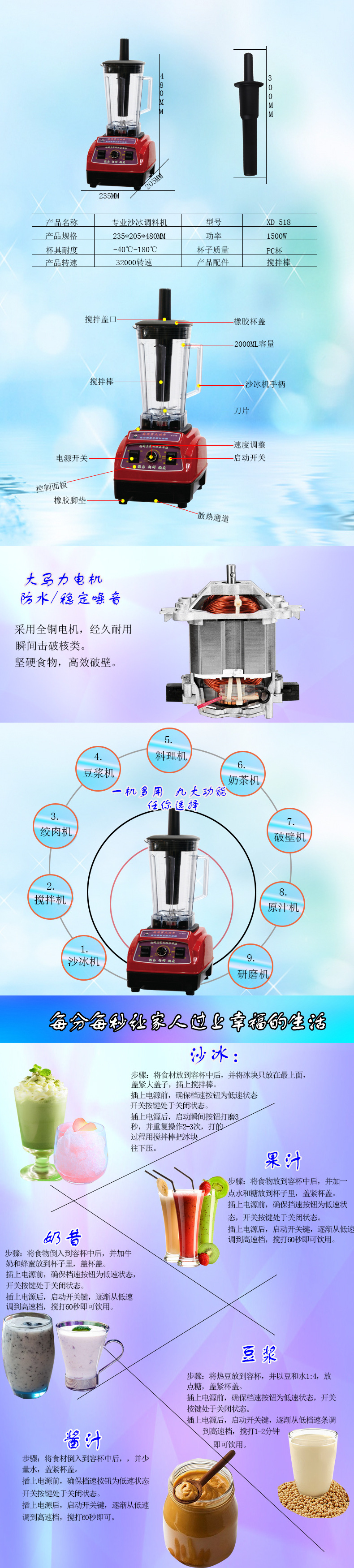 包邮新地主518商用沙冰机碎冰机刨冰搅拌机奶茶店奶昔机绞冰机