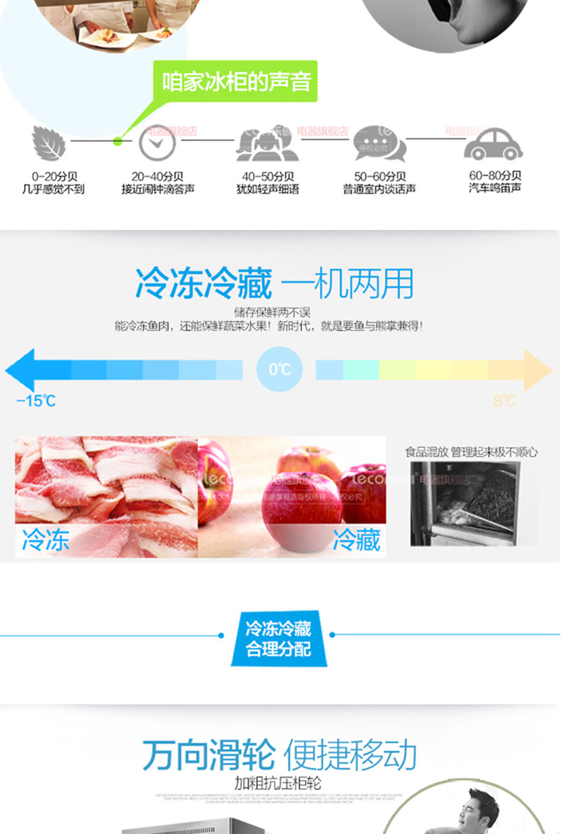 乐创 四门冰箱冰柜冷柜冷藏冷冻保鲜柜六门 商用厨房冰箱 包邮