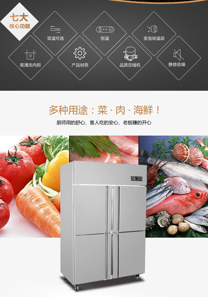 华美LCF-4M四门厨房冰箱商用酒店双温4门冰箱立式保鲜冷柜厂家