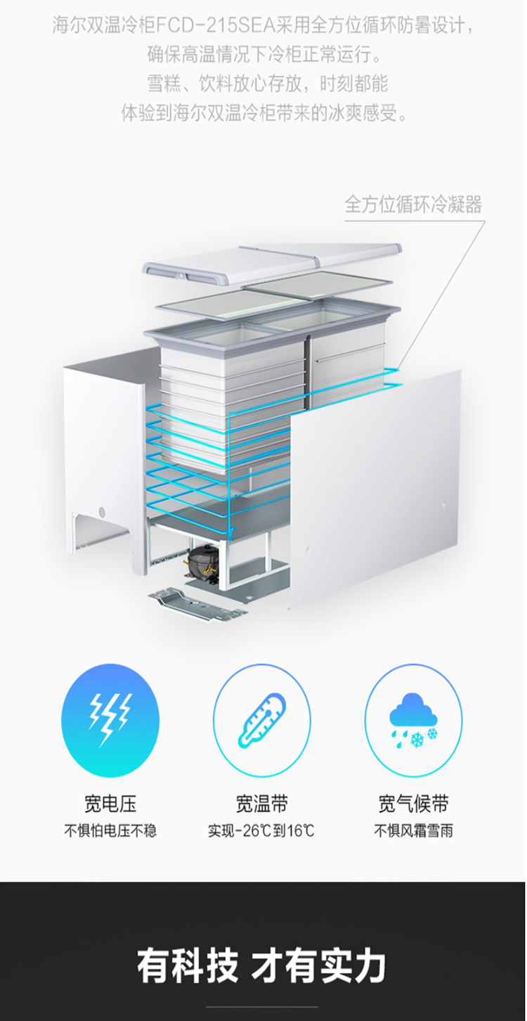 Haier/海尔 FCD-215SEA 双门冷藏冷冻大容量冷柜双温卧式商用冰柜
