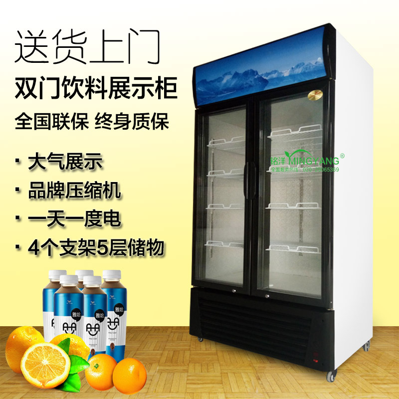 双门饮料柜冷藏柜立式冰柜展示柜商用冰箱玻璃门保鲜柜便利店冷柜