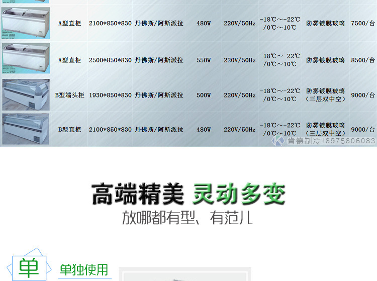 肯德冷冻岛柜冷藏保鲜展示柜速冻柜超市商玻璃门冰柜海鲜饺子卧式