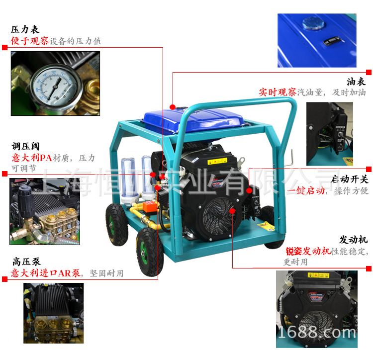 下水道疏通机、市政、物业使用43升/分管道清洗机高压疏通机