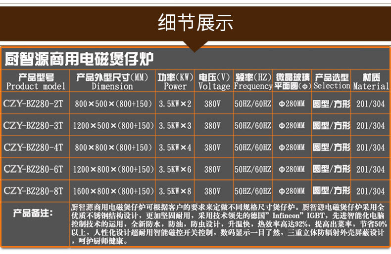 3.5KW节能商用电磁炉 大功率电磁煲仔炉批发 厨电六头电磁煲仔炉