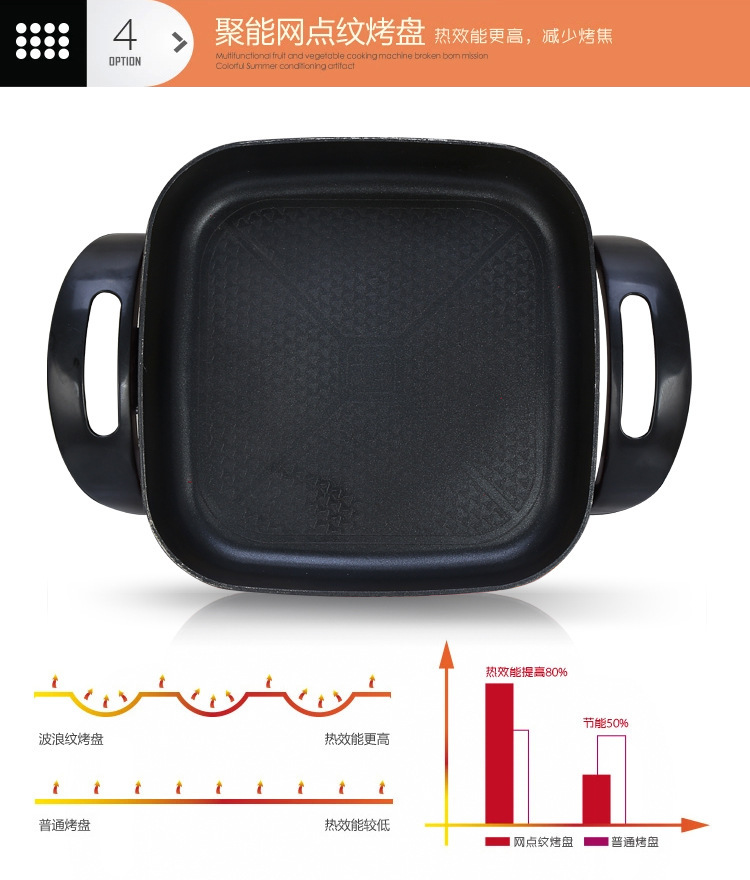 红双喜 韩式多功能养生电热锅 四方锅 电火锅 家用电烤锅煎锅