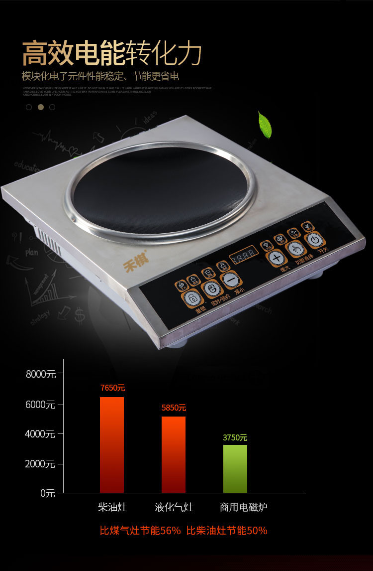 禾棋 COV-28-B特价商用凹面大功率电磁炉5000W智能台式电磁炉5KW