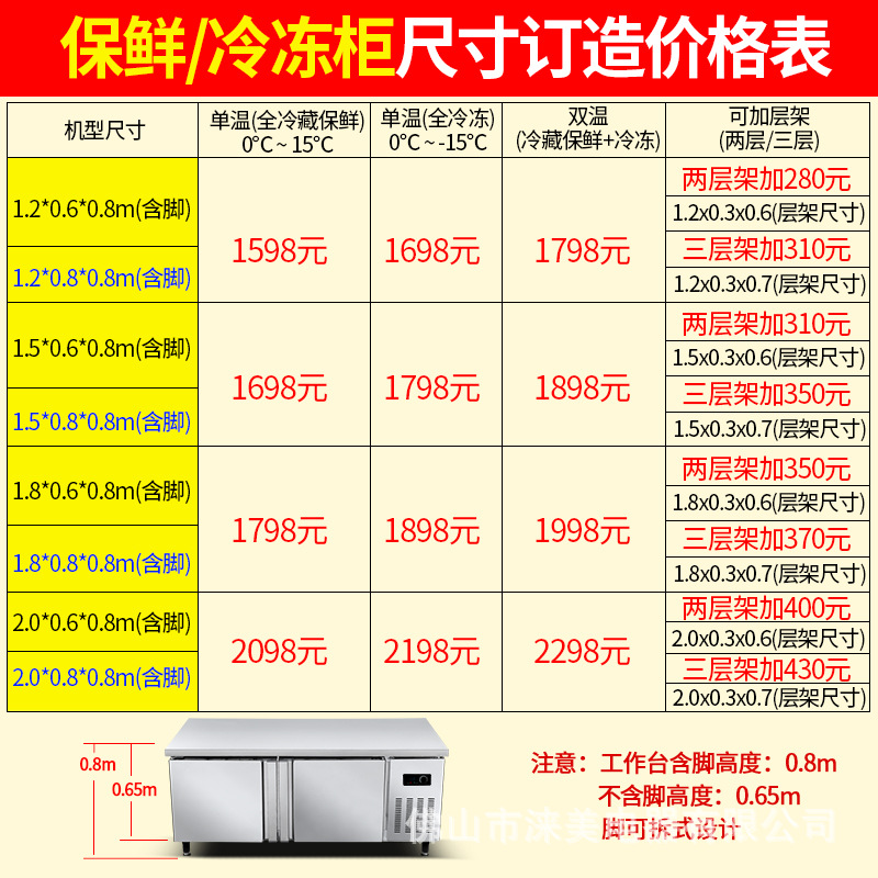 乐创冷藏工作台 商用保鲜工作台冻冰柜冰箱 厨房不锈钢冷藏操作台