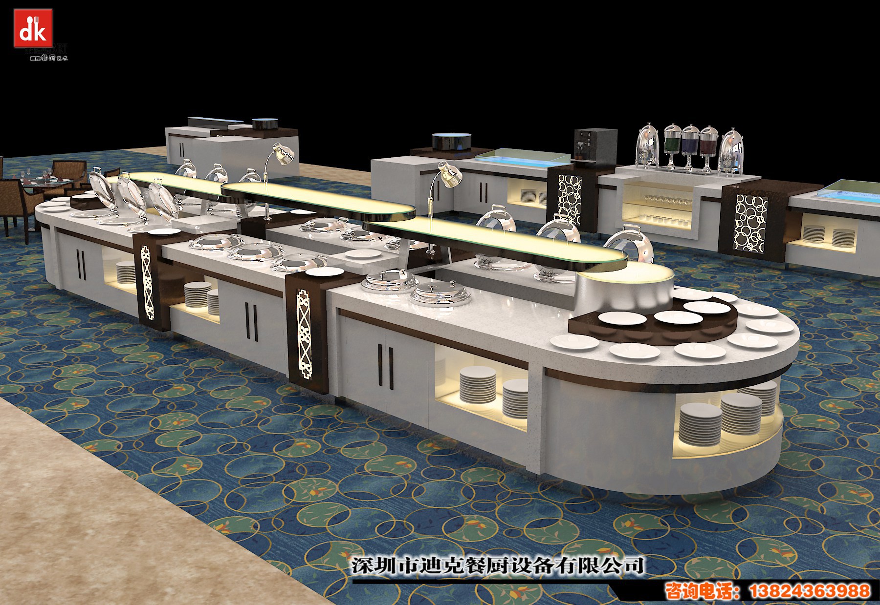 自助餐厅布菲台、餐厨设备整合、设计定制海鲜冰槽